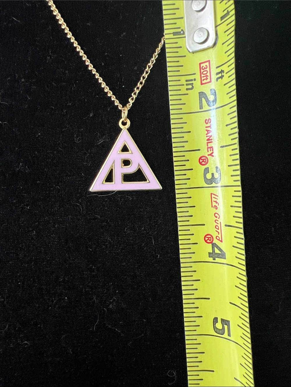 Hot Topic Poppy Triangle Necklace w Gold Chain. 19” chain; 1” pendant - Picture 3 of 4